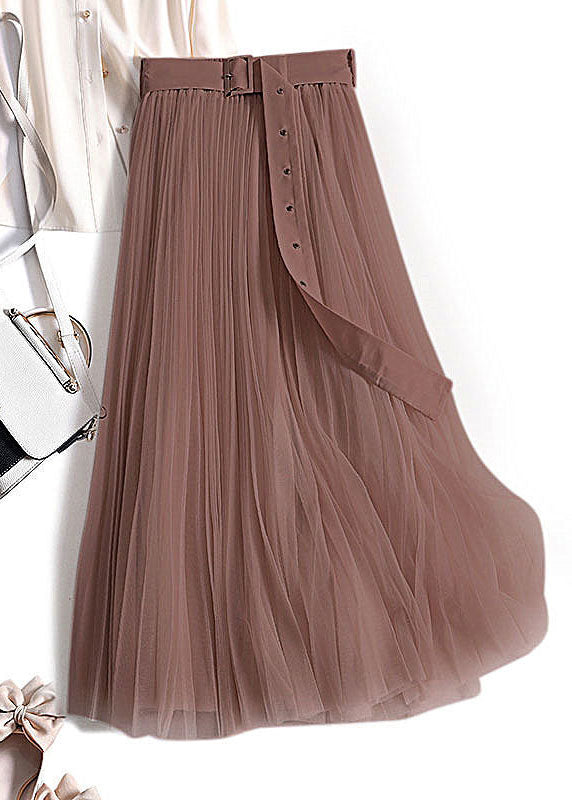 Chocolate Wrinkled Patchwork Tulle Skirts Spring