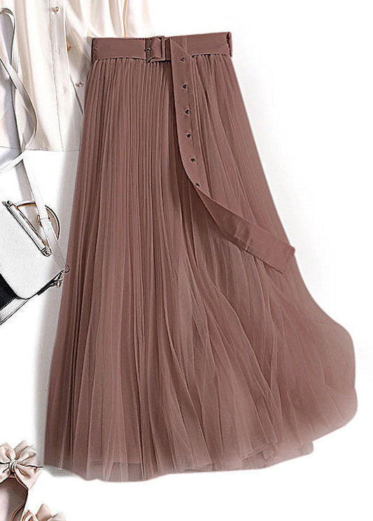 Chocolate Wrinkled Patchwork Tulle Skirts Spring