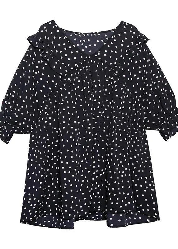Beach White Dotted Chiffon Clothes Sleeve V Neck Ruffles Love Tops