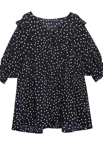 Beach White Dotted Chiffon Clothes Sleeve V Neck Ruffles Love Tops