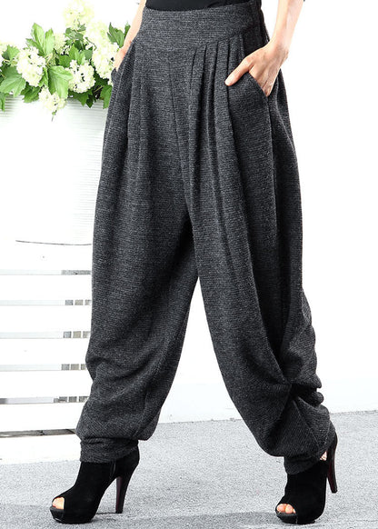 Grey High Waist Loose Knit Pants Winter