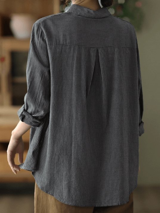 100% Natural Fabric Striped Long-sleeve Loose Shirt