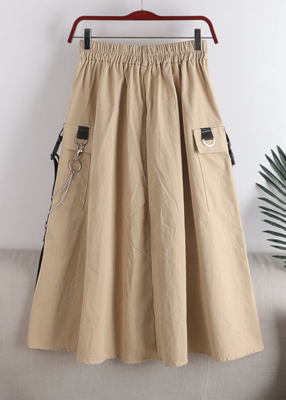 Apricot High Waist Pockets a Line Skirt Fall
