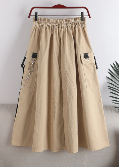 Apricot High Waist Pockets a Line Skirt Fall