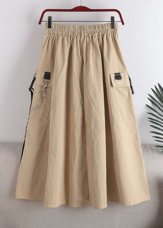 Apricot High Waist Pockets a Line Skirt Fall