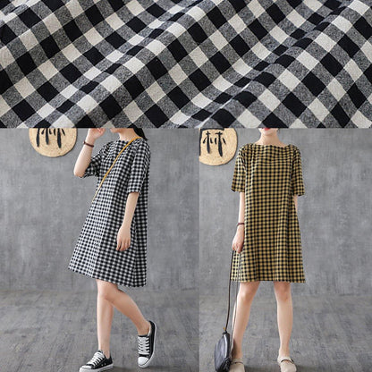 Diy O Neck Half Sleeve Cotton Linen Wardrobes Outfits Black Plaid Dresses Summer