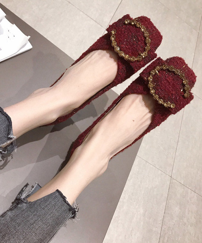 Red Cotton Fabric Diamond Splicing Flat Feet Shoes