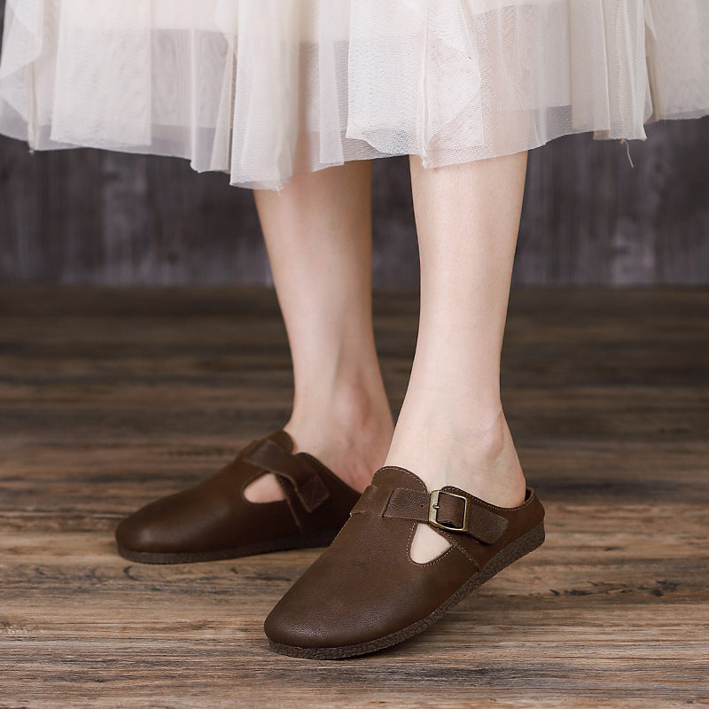 Summer Leather Retro Flat Slippers