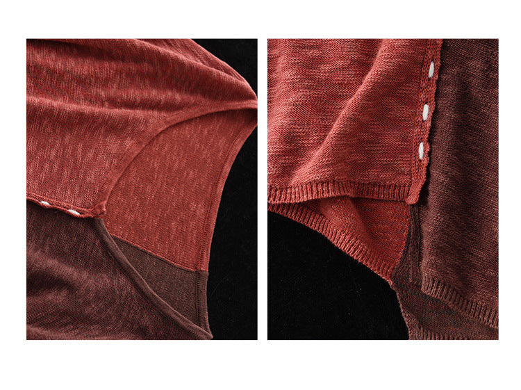 New Literary Retro Color Matching Knitted Top