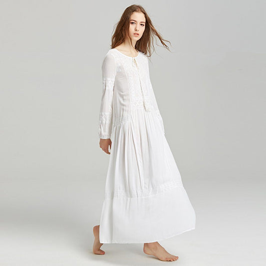 Bohemia Tassels Embroidery Long Sleeves Maxi Dress