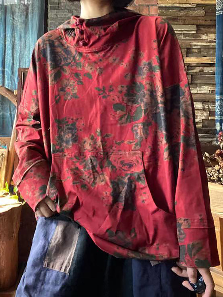 Print Cotton Hooded T-shirt