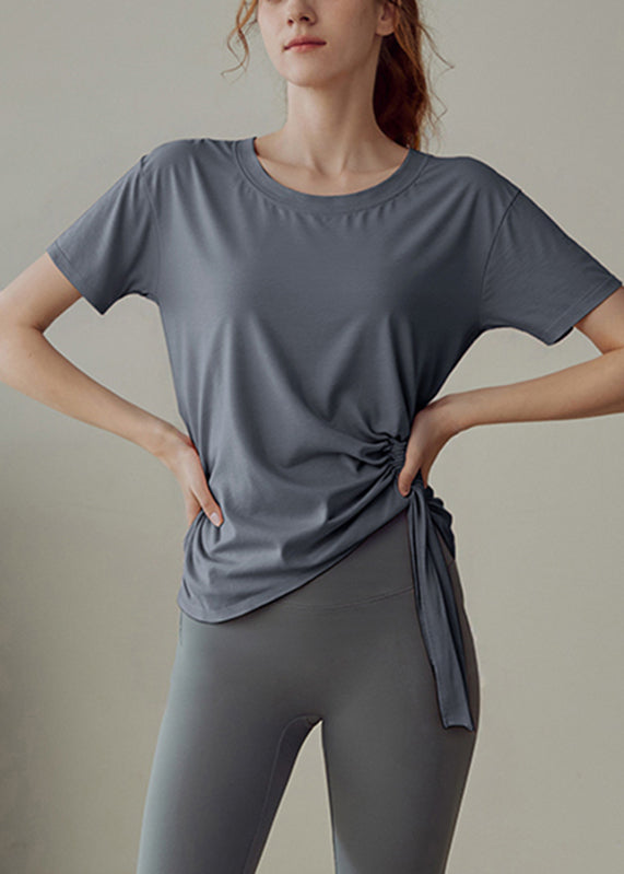Grey Wrinkled Patchwork Yoga Shirts