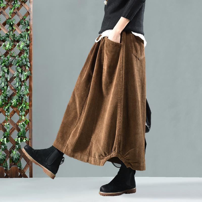 Elastic Waist Cotton Corduroy Skirt