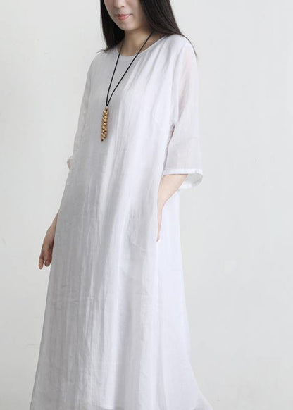 Classy Red O-neck Linen Half Sleeve Summer Dresses