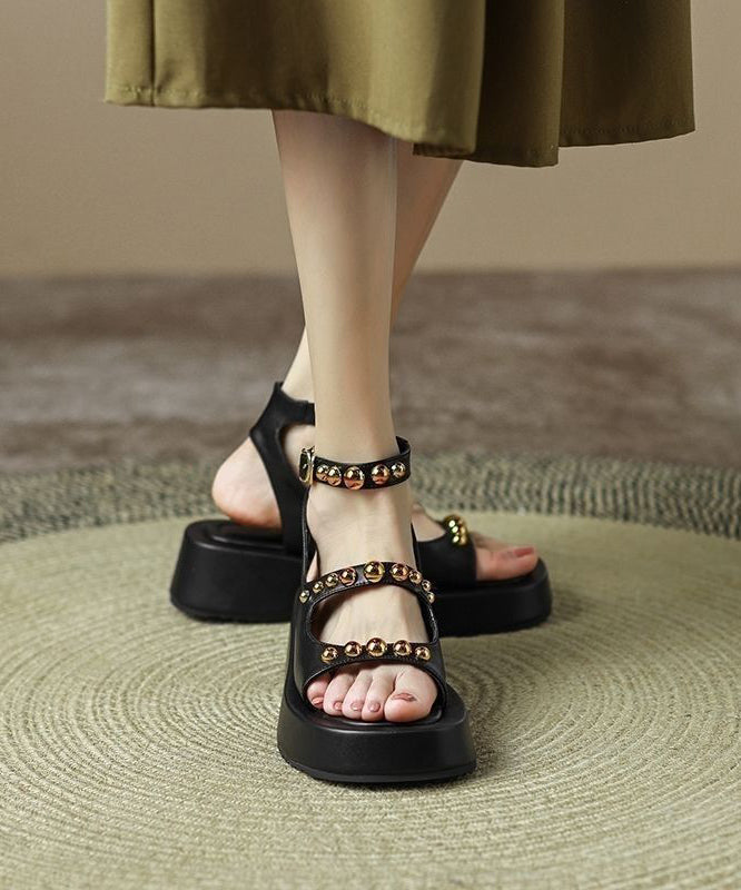 Black Rivet Sandals Soft Platform Sandals