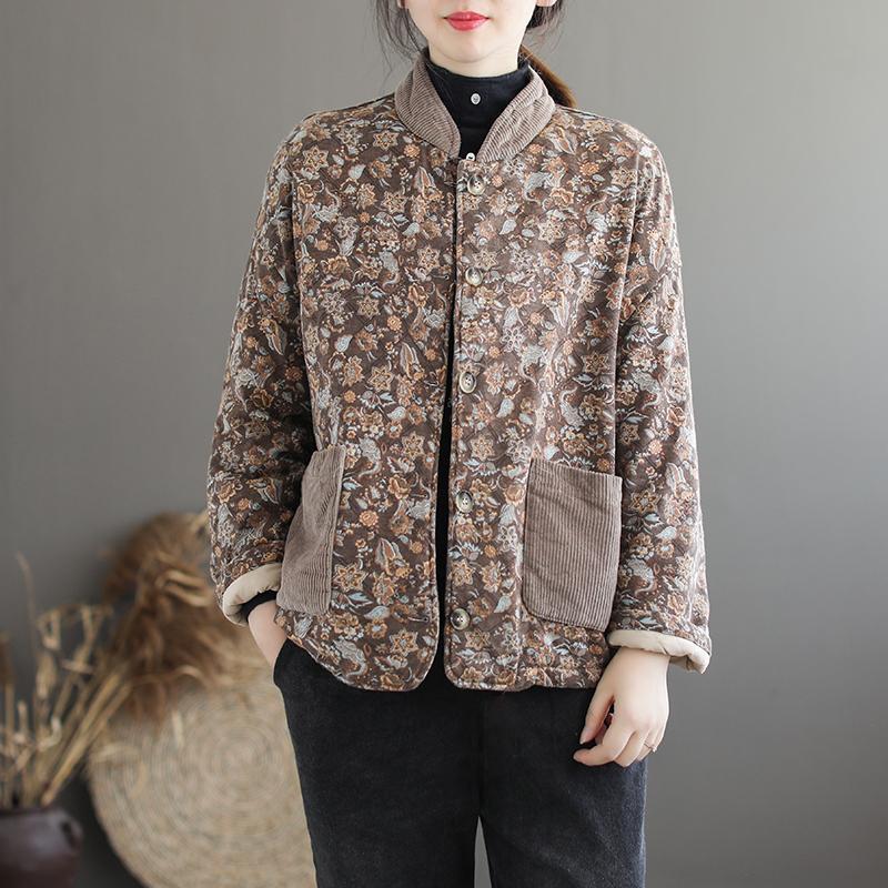 Stand Collar Jacket Coat With Pockets