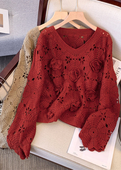 Boutique Red Oversized Decorated Knit Sweaters Fall
