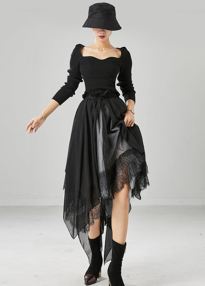 Black Asymmetrical Chiffon Holiday Skirts Summer