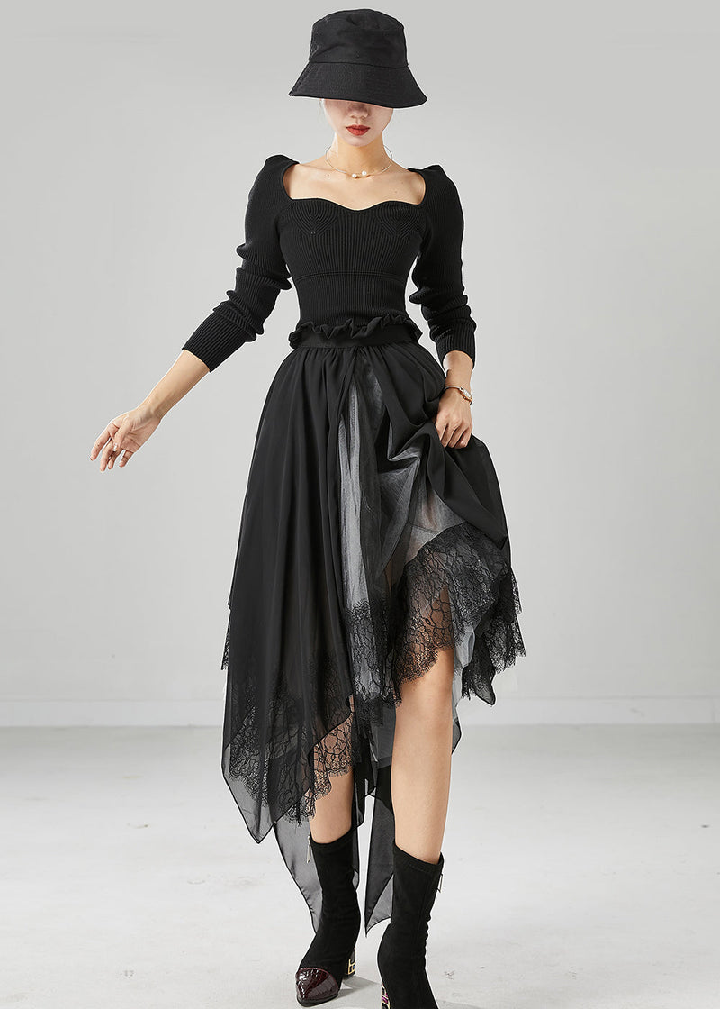 Black Asymmetrical Chiffon Holiday Skirts Summer