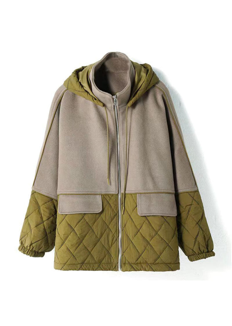 Colorblock Zip Up Patchwork Cotton Hooded Jacket Fall