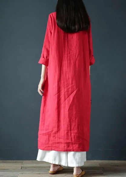 V Neck Long Sleeve Tunics Outfits Red Maxi Dress