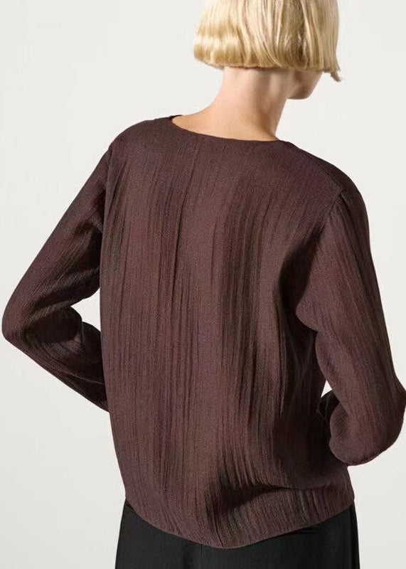 French Coffee Ruffled Patchwork Shirts Fall