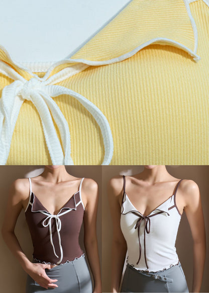 Yellow Ruffled Patchwork Yoga Tank Tops