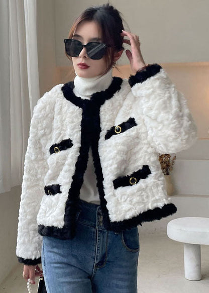 White O-neck Thick Faux Fur Jackets Winter