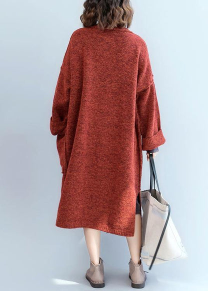Knitted Coat Oversized Red Batwing Sleeve Pockets Coats