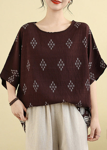 Dark Brown Print T Shirt Short Sleeve