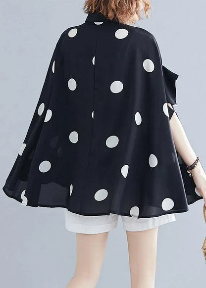 Diy Black Dotted Clothes for Lapel Ruffles Top