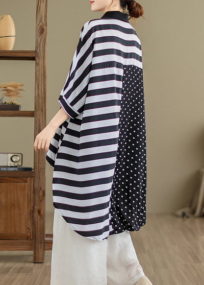 Colorblock Peter Pan Collar Low High Design Cotton Shirt Tops Summer