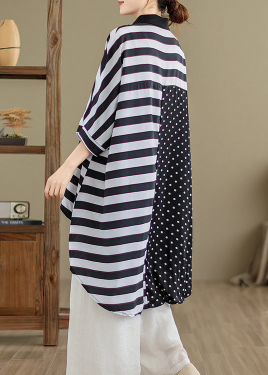 Colorblock Peter Pan Collar Low High Design Cotton Shirt Tops Summer