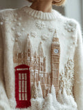 Vintage Christmas Snowy London Embroidered Cozy Sweater artswardrobe