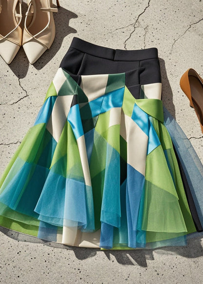 Multicolor Patchwork Tulle Spandex Skirts Fall