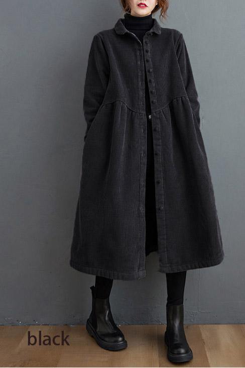 French Blackish Green Corduroy Coats Inspiration Thick Cinched Coats ( Limited Stock)