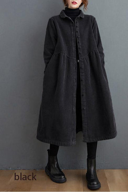 French Blackish Green Corduroy Coats Inspiration Thick Cinched Coats ( Limited Stock)