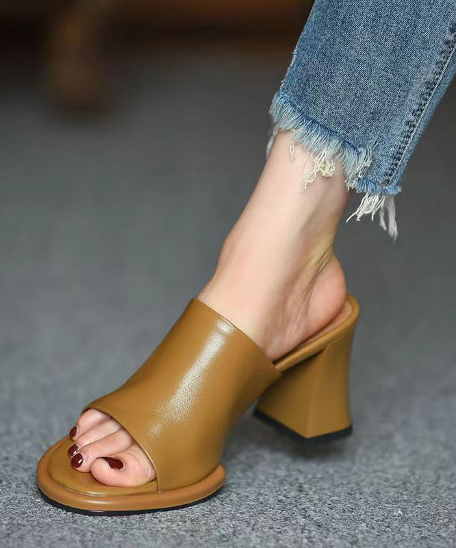 Yellow Chunky Sheepskin Slide Sandals Peep Toe
