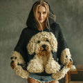 Comstylish Vintage Fluffy Cute Dogs Felt Cozy Knit Hooded Sweater