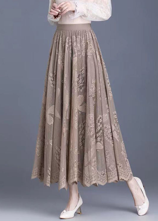 Handmade Khaki Wear on Both Sides Lace a Line Skirt Spring