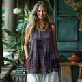 Women's Loose Patchwork Linen Sleeveless Tank Top elevenforest