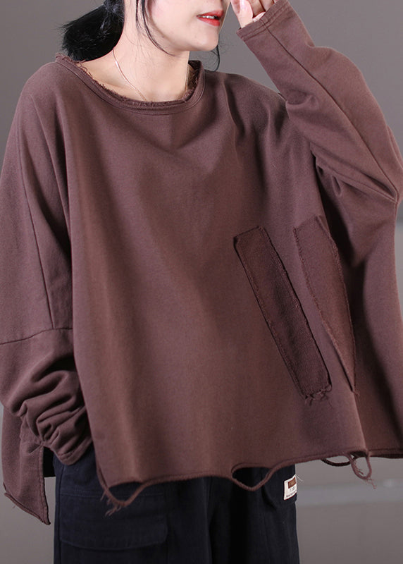 Coffee O-neck Side Open Sweatshirt Fall