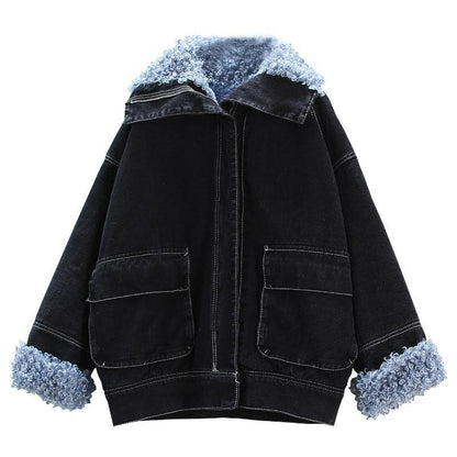 Winter Velvet Retro Denim Jacket