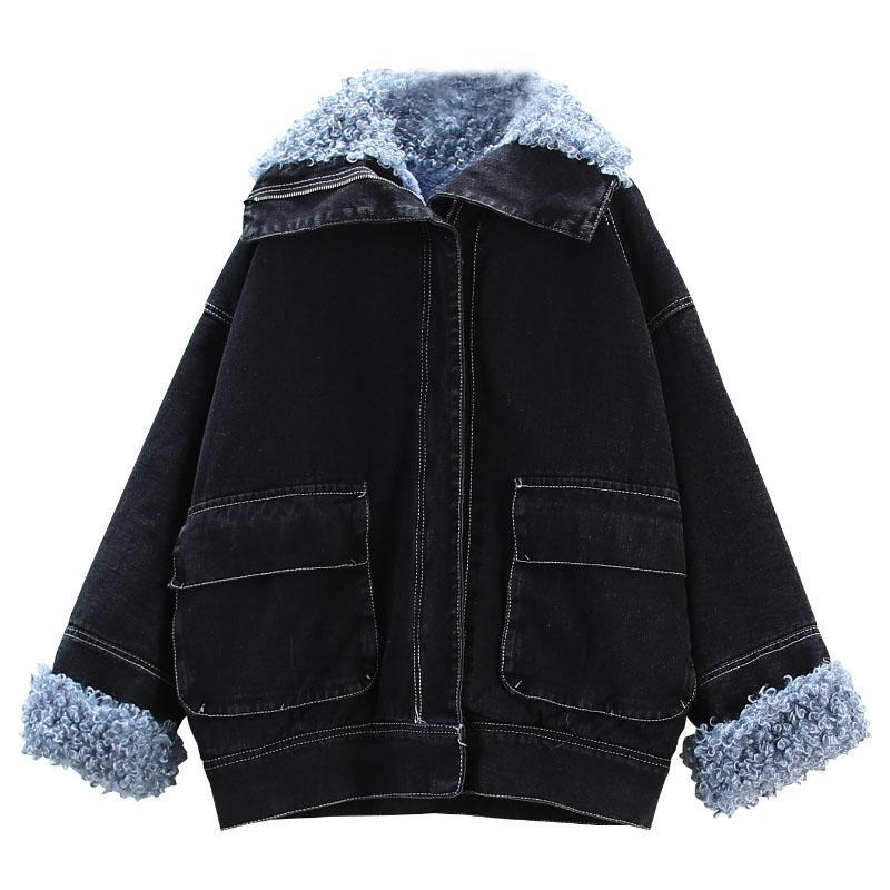 Winter Velvet Retro Denim Jacket