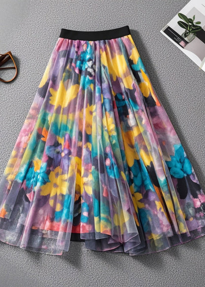 Rainbow Print Exra Large Hem Tulle Skirts Summer