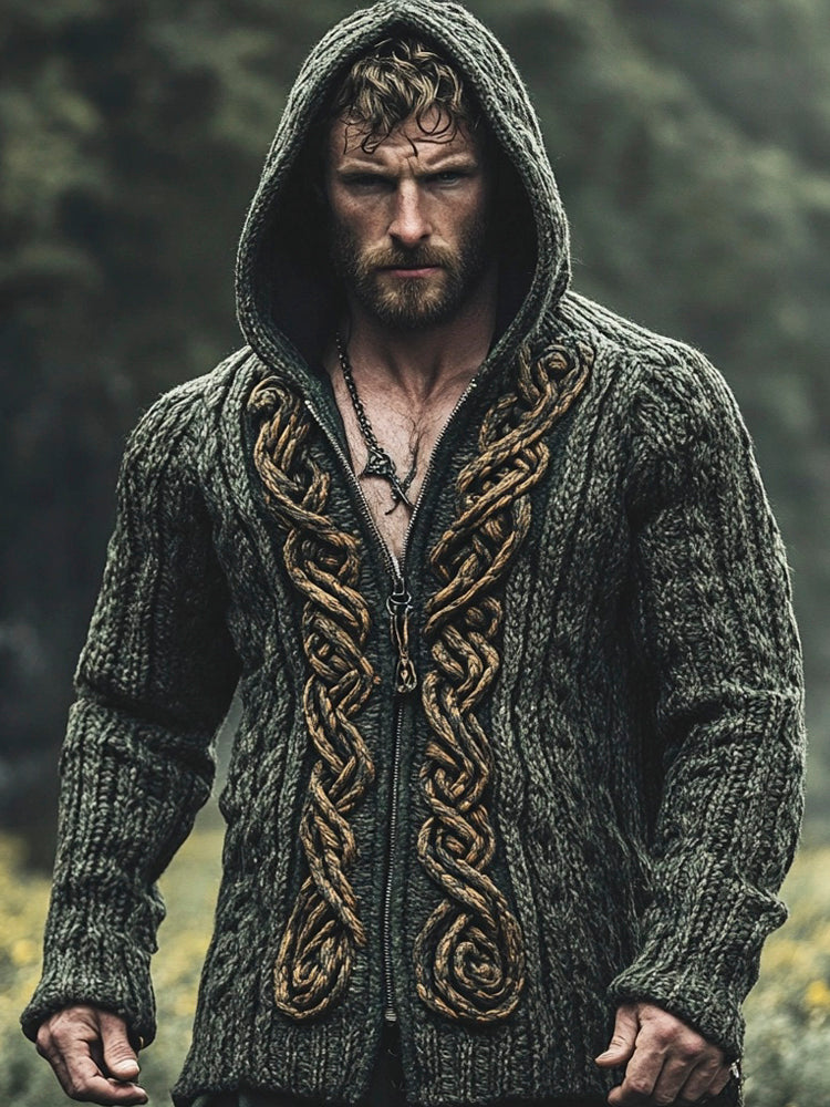 Vintage Celtic Knot Men's Hooded Zipper Sweater elevenforest