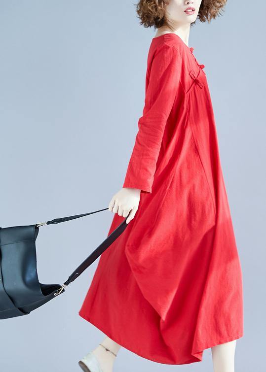 Red Outfit O Neck Asymmetric Robes Dress