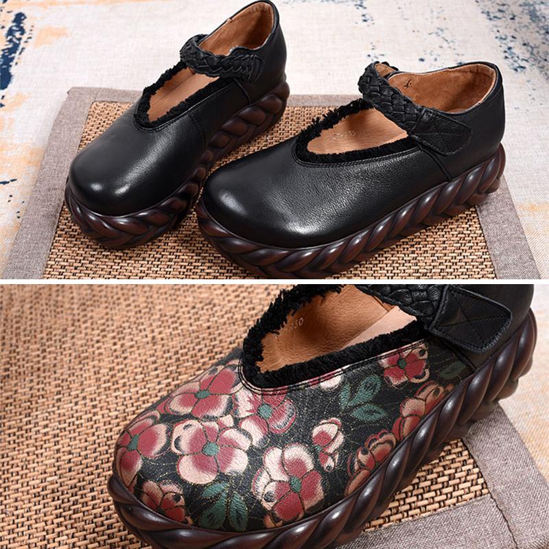 Real Leather Sponge Retro Shoes