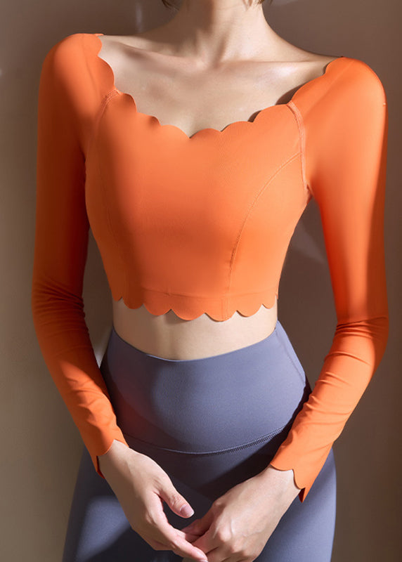 Orange Ruffled Patchwork Yoga Top