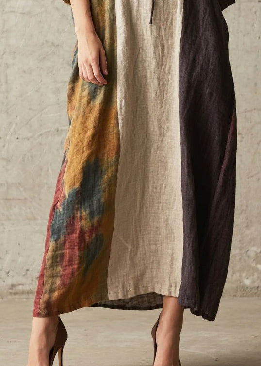 Colorblock Oversized Patchwork Cotton Maxi Dresses Summer